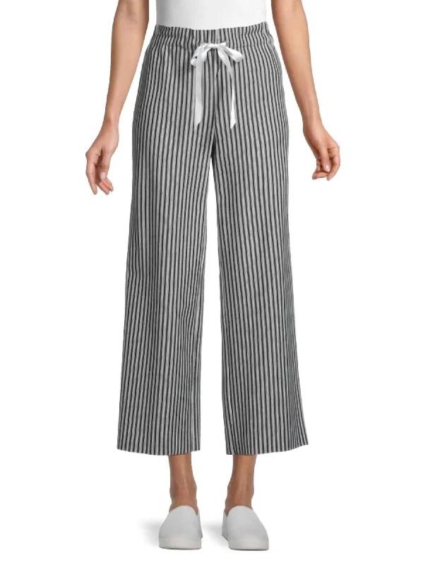 women's elastic waist pantsProfiterole Striped Pants In Black Chalk