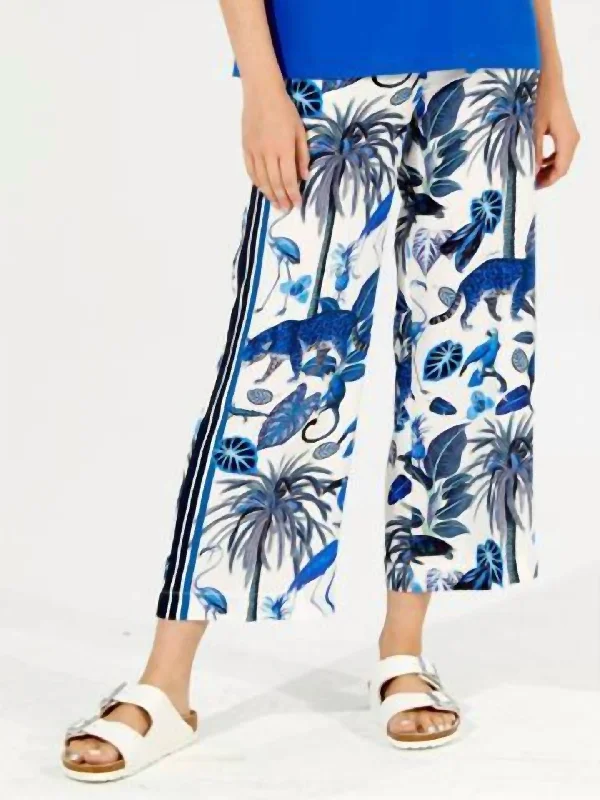 women's zipper pantsSandra Trousers In Deep Blue Jungle