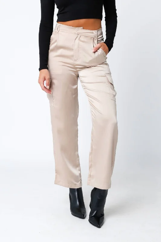 women's wide-leg pantsSatin Cargo Pant In Beige