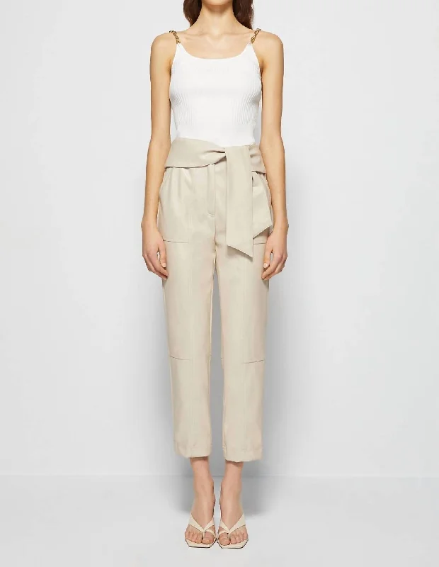 women's slim-fit pantsTessa Vegan Leather Tie Waist Pant In Egret