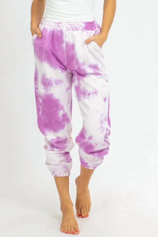 women's floral pantsTie Dye French Terry Joggers In Purple