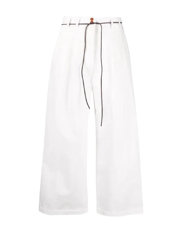 women's lace-up pantsWide Pleat Trousers In White