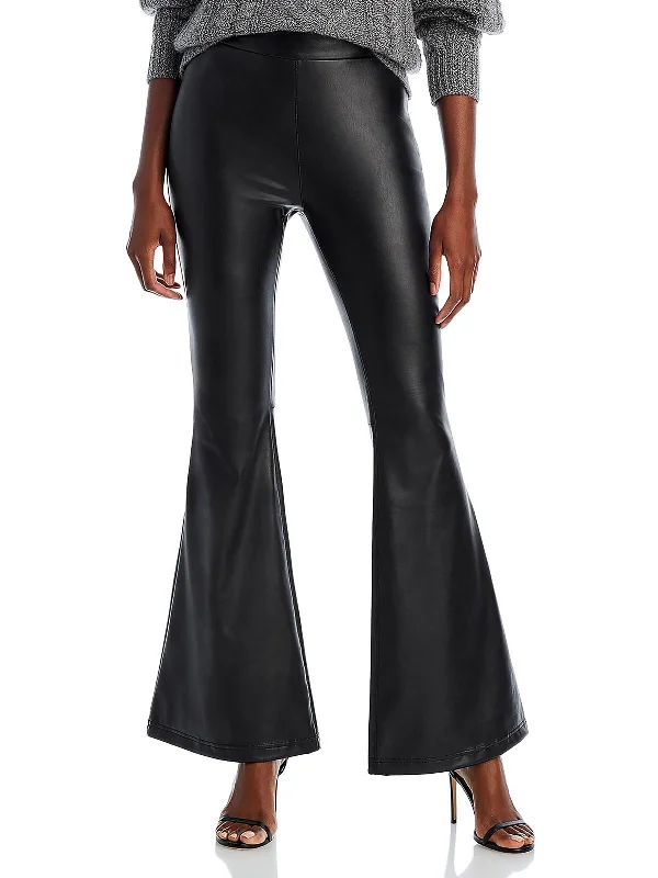 women's chic pantsWomens Faux Leather High Waist Flared Pants