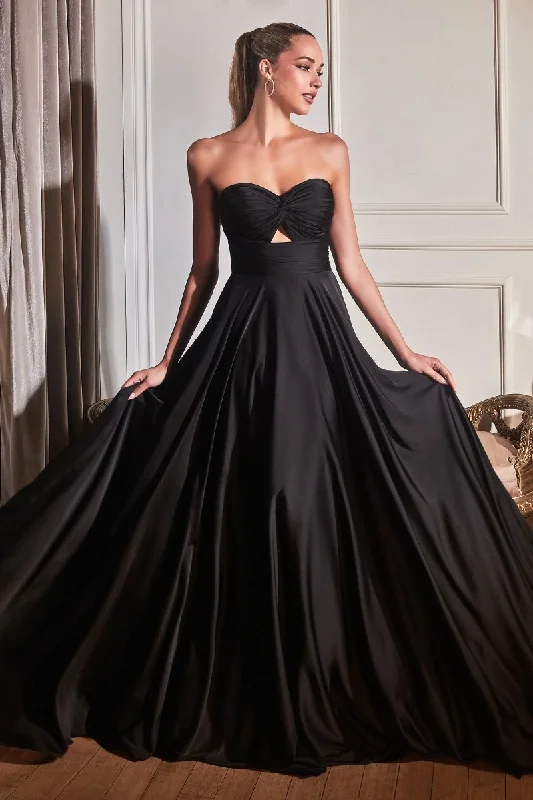 women's easy-to-wear dressesCinderella Divine 7496 Long Satin Strapless Keyhole Prom Formal Dress Black