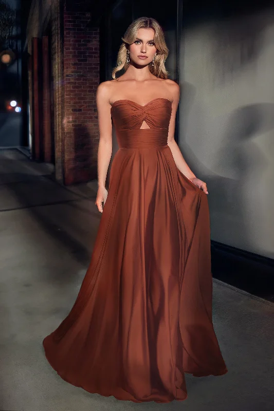 women's wrinkle-resistant dressesCinderella Divine 7496 Long Satin Strapless Keyhole Prom Formal Dress Sienna