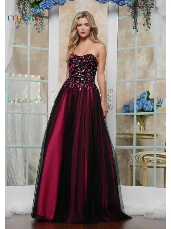 women's high-low dressesColors 3495 Beaded Ball Gown Long Formal Prom Dress