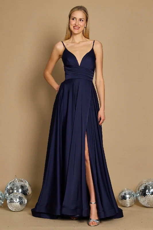 women's curve-hugging dressesDylan & Davids Long Spaghetti Strap Prom Formal Gown Navy