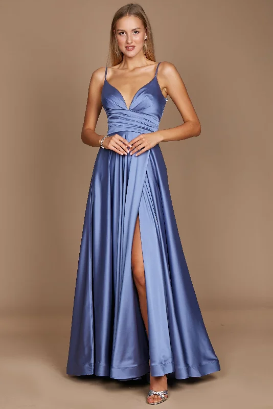 women's flowy dressesDylan & Davids Long Spaghetti Strap Prom Formal Gown Smokey Blue