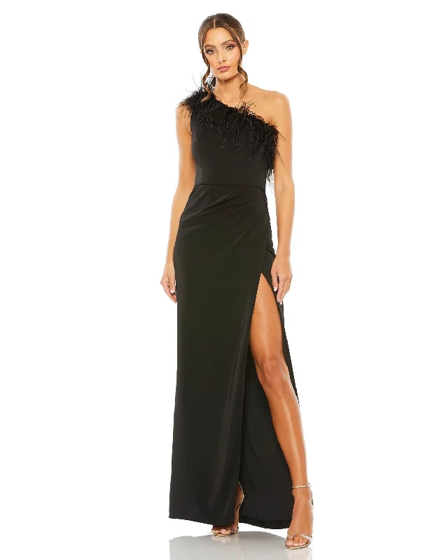 women's A-line dressesMac Duggal 68456 Prom Feather Long Formal Dress