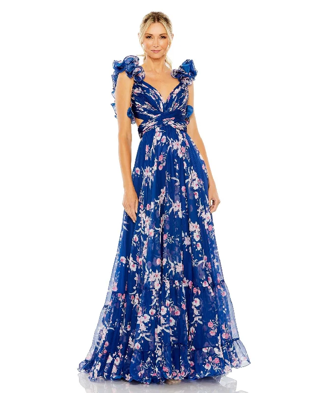 women's cotton dressesMac Duggal 68520 Tiered Floral Long Prom Formal Dress