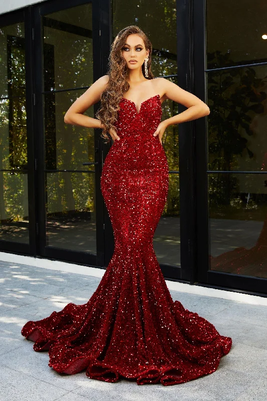 women's evening dressesPortia And Scarlett 21208 Strapless Long Prom Dress Red