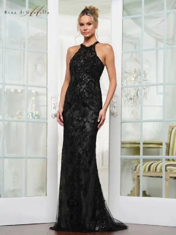 women's evening dressesRina di Montella RD3247 Beaded Long Fitted Formal Prom Dress